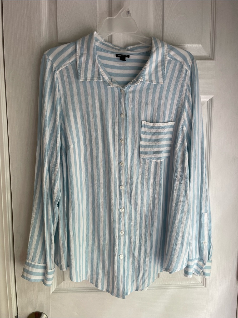 Light Blue & White Striped Button-Down Shirt - Casual Women’s Shirt